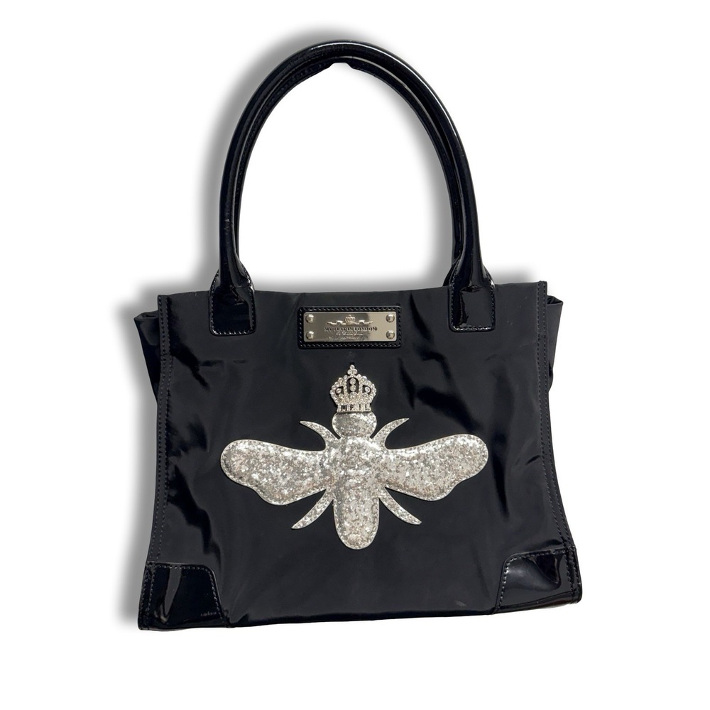 My Flat in London Black Tote Silver Glitter Queen Bee Emblem Pink Interior Y2K